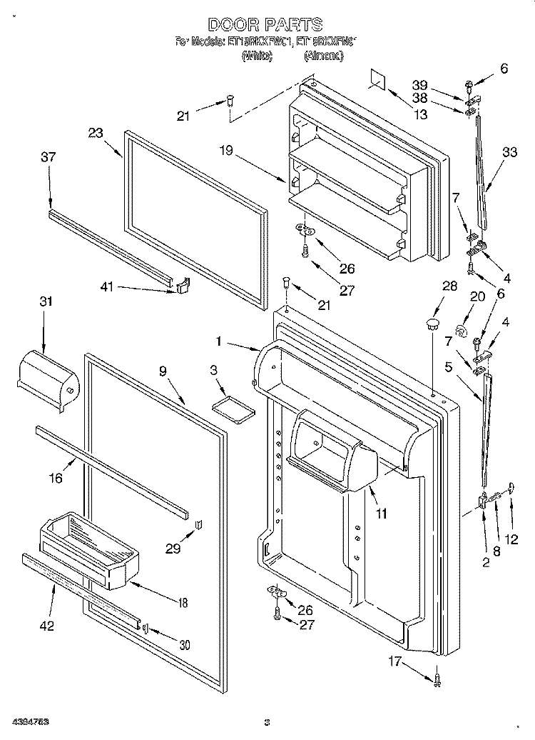 DOOR Diagram and Parts List for ET19RKXFW01  Whirlpool Refrigerator