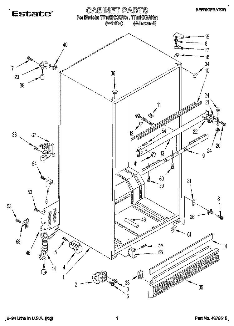 CABINET Diagram and Parts List for TT18HKXAN01  Estate Refrigerator