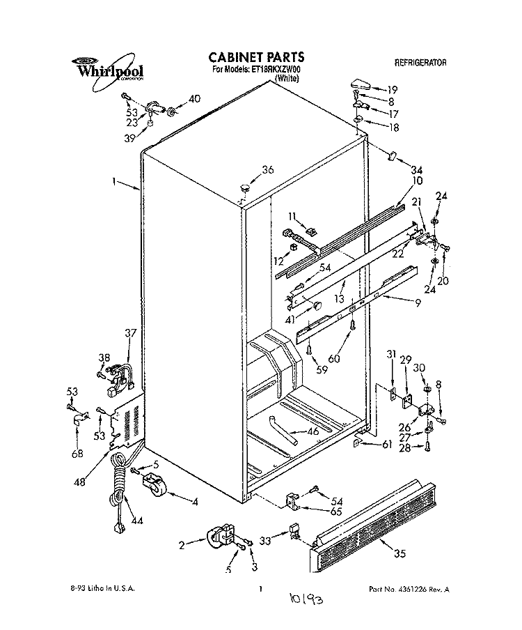 CABINET Diagram and Parts List for ET18RKXZW00  Whirlpool Refrigerator