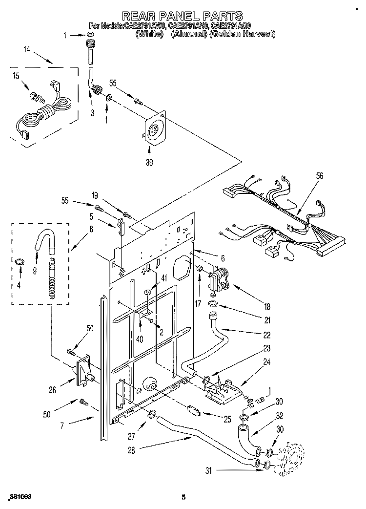 REAR PANEL Diagram and Parts List for CAE2791AN0  Whirlpool Washer
