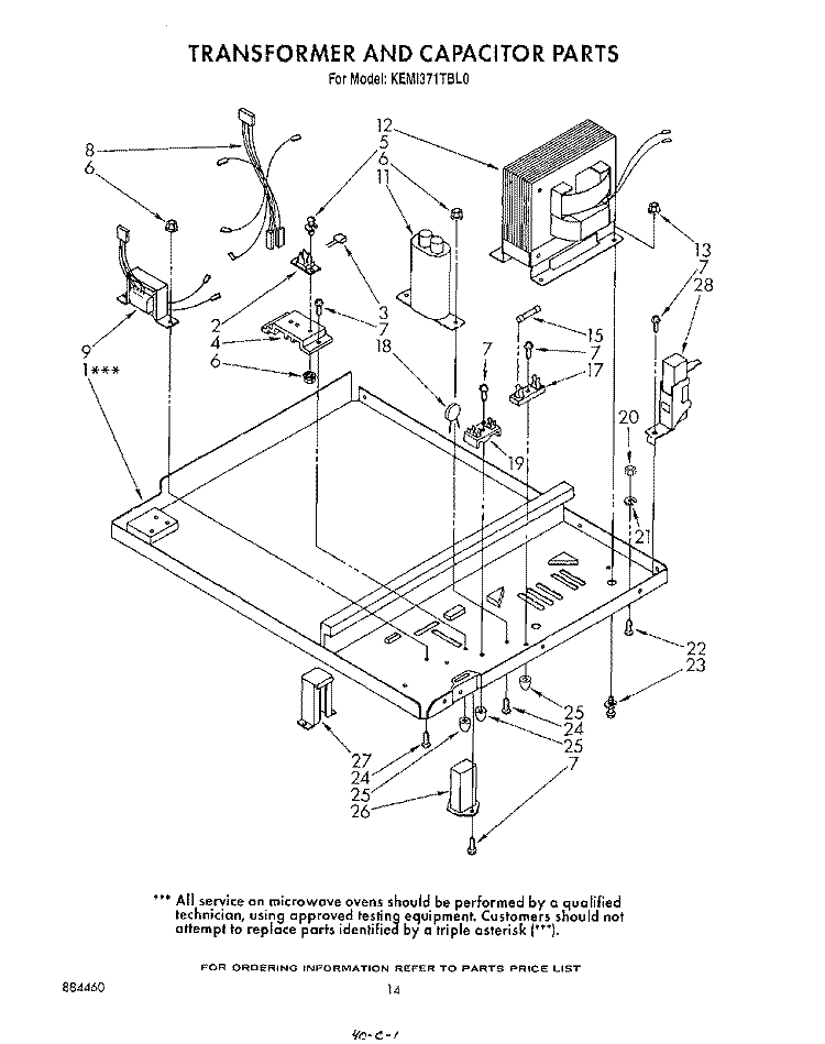 TRANSFORMER AND CAPACITOR Diagram and Parts List for KEMI371TBL0  KitchenAid Microwave Oven Combo