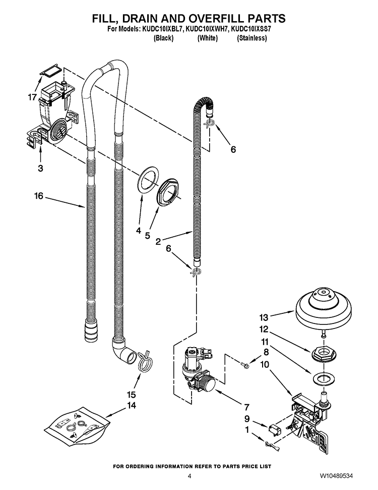 FILL, DRAIN AND OVERFILL PARTS Diagram and Parts List for KUDC10IXBL7  KitchenAid Dishwasher