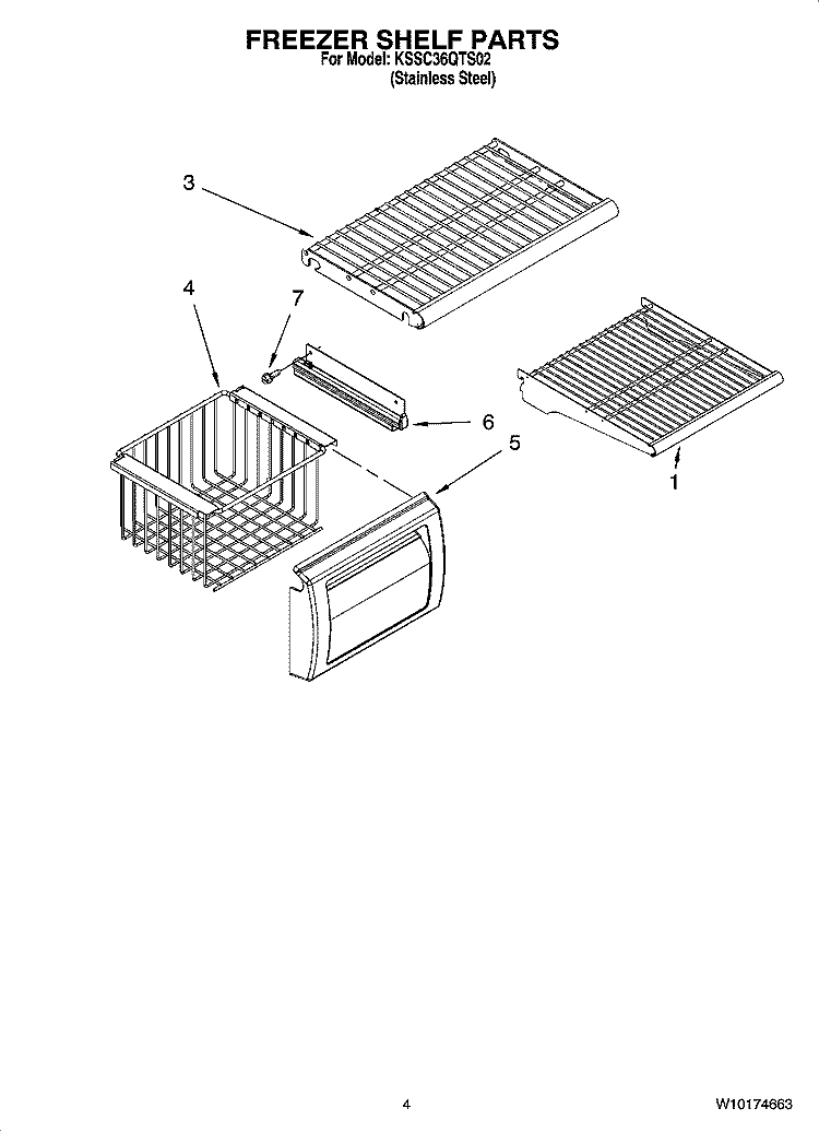 FREEZER SHELF PARTS Diagram and Parts List for KSSC36QTS02  KitchenAid Refrigerator