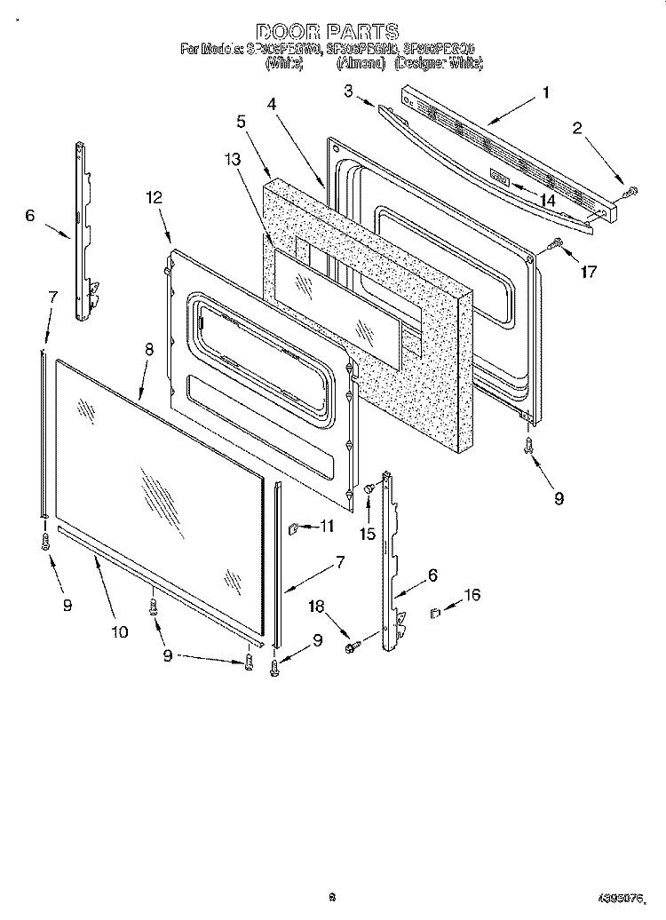 DOOR, LIT/OPTIONAL Diagram and Parts List for SF306PEGQ0  Whirlpool Range