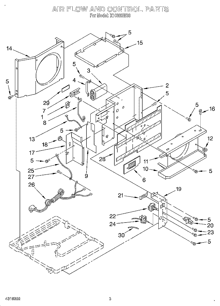 AIR FLOW AND CONTROL Diagram and Parts List for X10002W03  Roper Air Conditioner