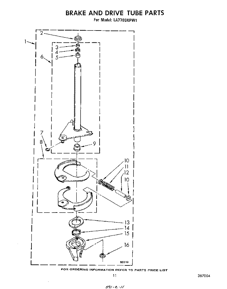 BRAKE AND DRIVE TUBE Diagram and Parts List for LA7700XPW1  Whirlpool Washer