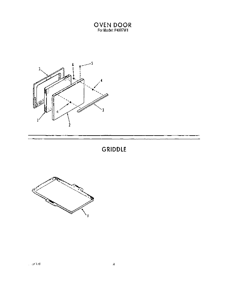 OVEN DOOR , GRIDDLE Diagram and Parts List for F4007W1  Roper Range