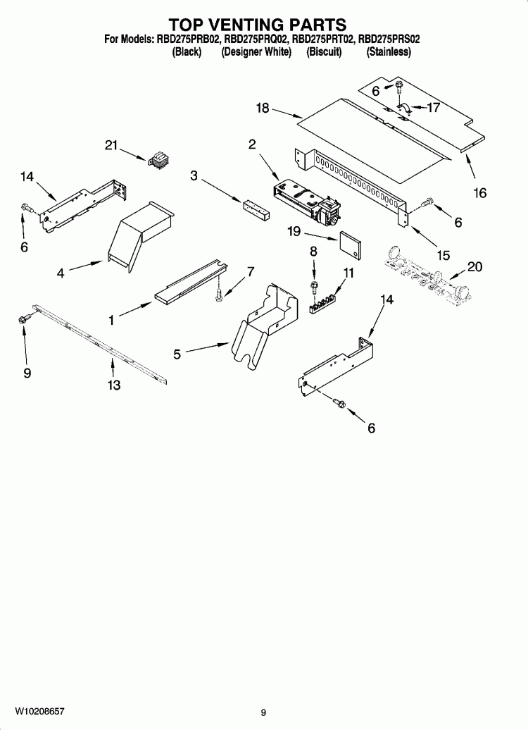 TOP VENTING PARTS, OPTIONAL PARTS Diagram and Parts List for RBD275PRQ02  Whirlpool Wall Oven