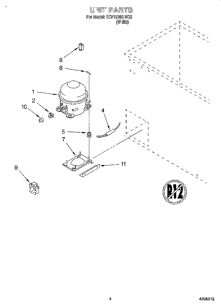 UNIT Diagram and Parts List for SCF1510HW02  Whirlpool Freezer
