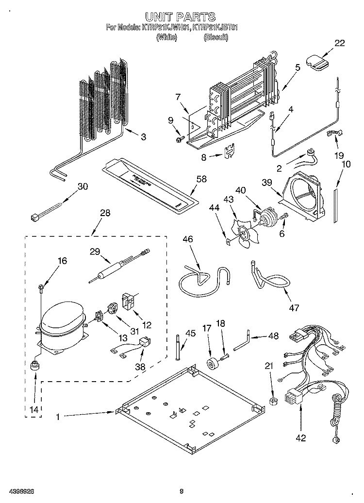 UNIT Diagram and Parts List for KTRP21KJWH01  KitchenAid Refrigerator