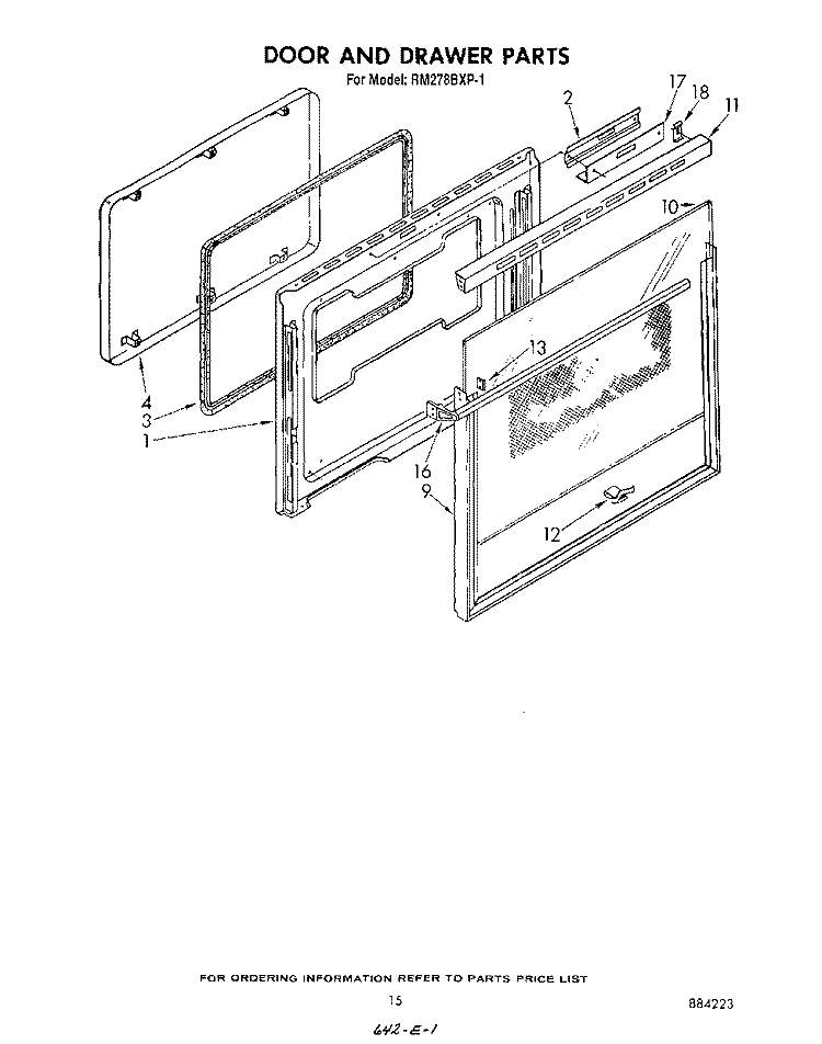 DOOR AND DRAWER Diagram and Parts List for RM278BXP1  Whirlpool Microwave Oven Combo