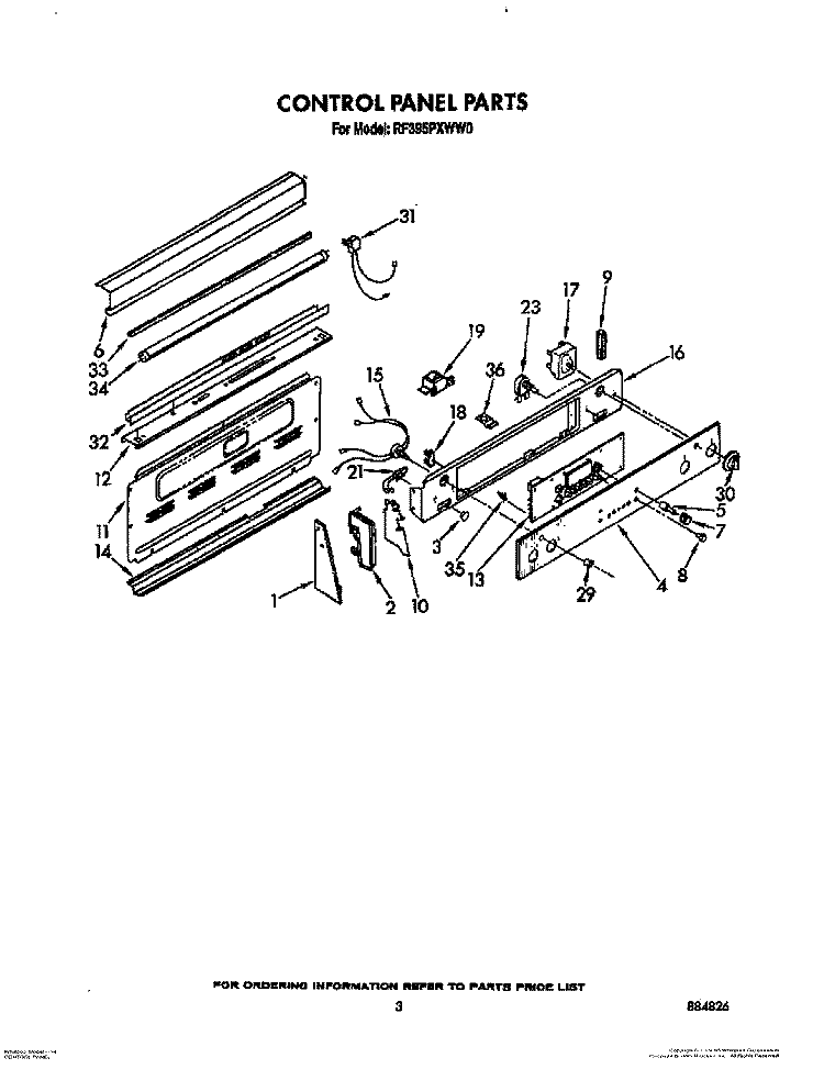 CONTROL PANEL Diagram and Parts List for RF395PXWW0  Whirlpool Range