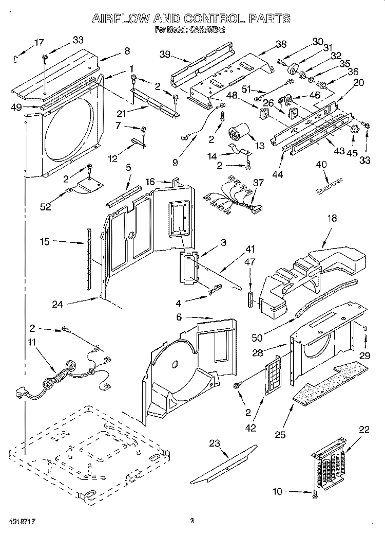 AIRFLOW & CONTROL Diagram and Parts List for CAH8WB42  Crosley Air Conditioner