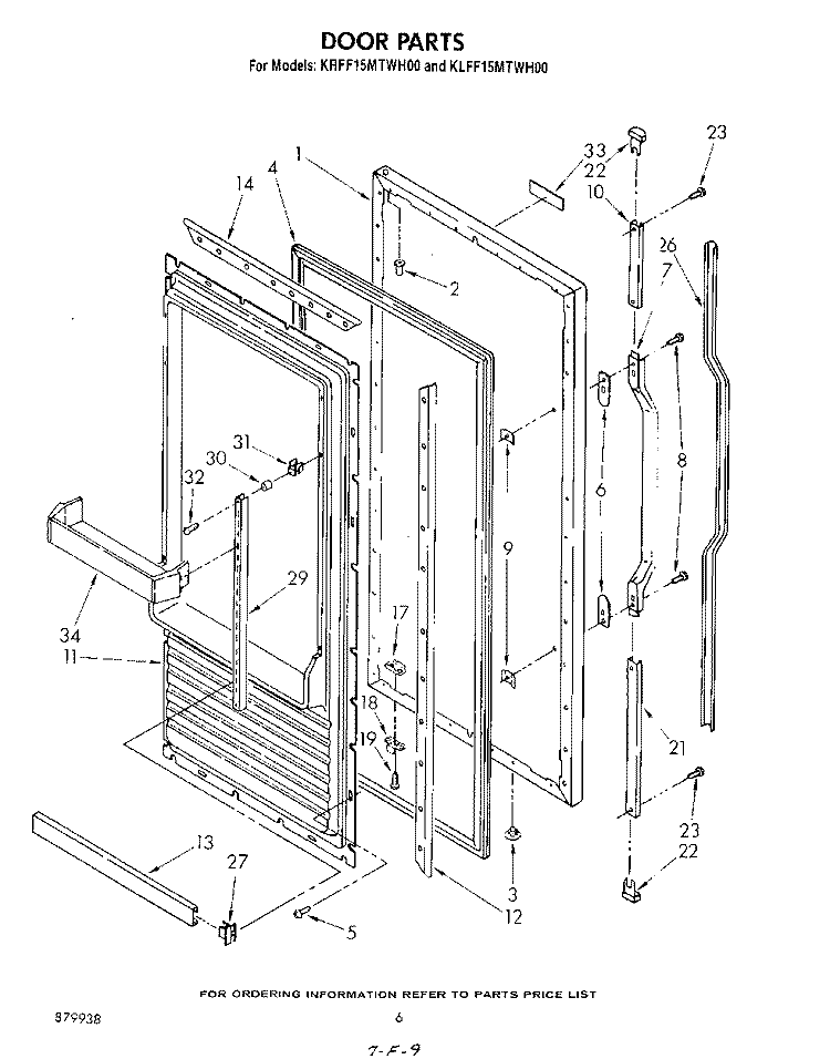 DOOR Diagram and Parts List for KRFF15MTWH00  KitchenAid Freezer