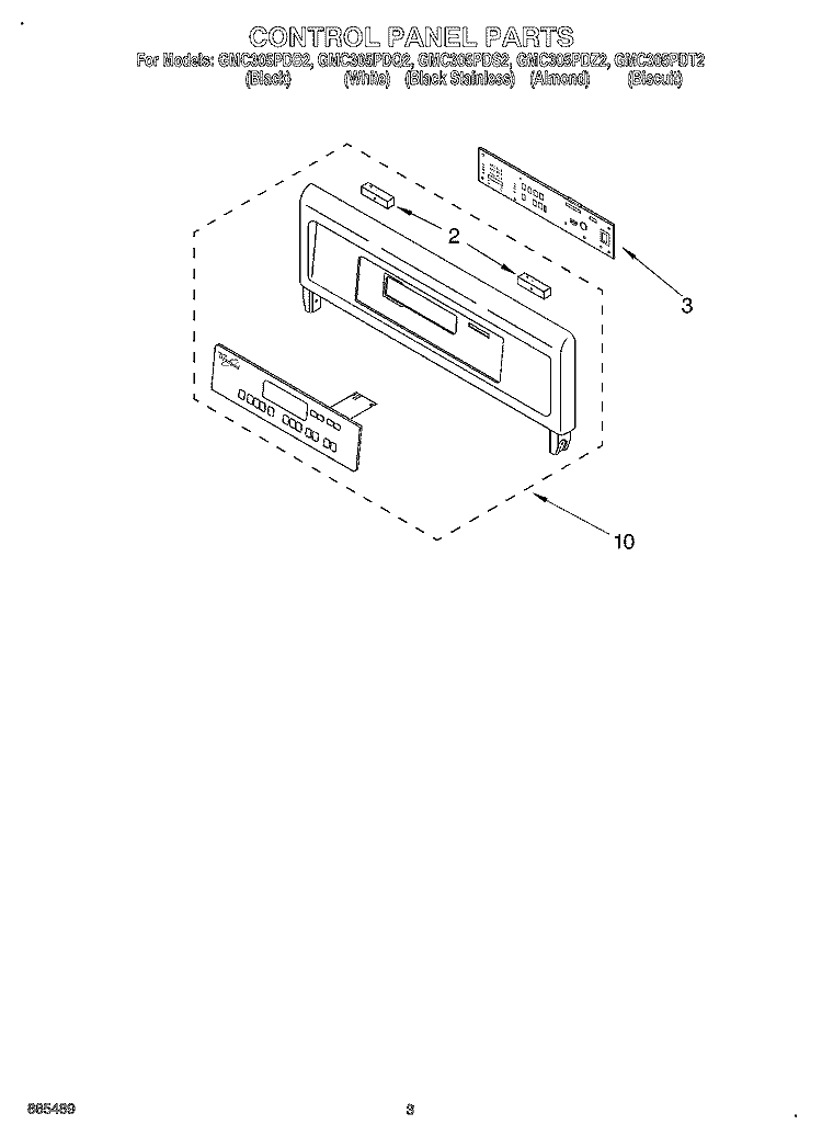 CONTROL PANEL Diagram and Parts List for GMC305PDB2  Whirlpool Microwave Oven Combo