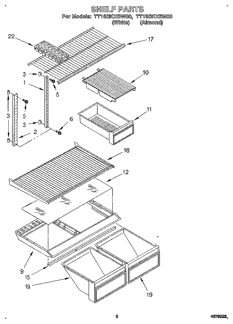 SHELFS Diagram and Parts List for TT18DKXBN00  Whirlpool Refrigerator