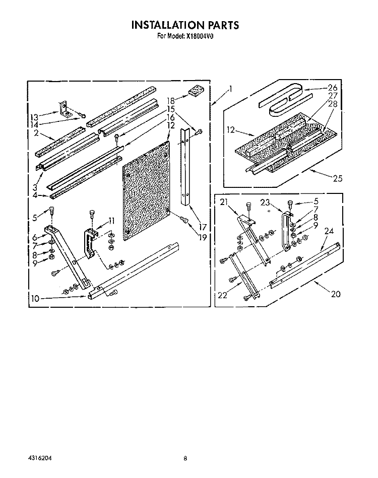 INSTALLATION Diagram and Parts List for X18004V0  Roper Air Conditioner