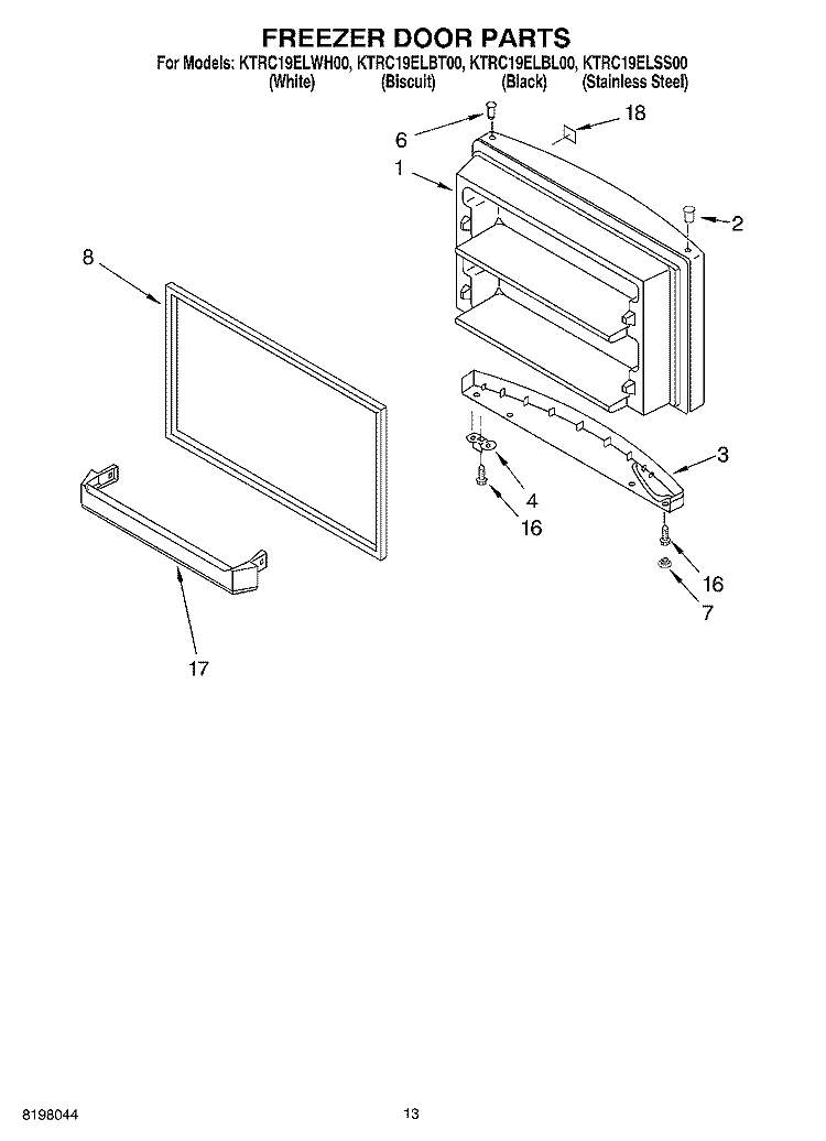 FREEZER DOOR Diagram and Parts List for KTRC19ELBL00  KitchenAid Refrigerator