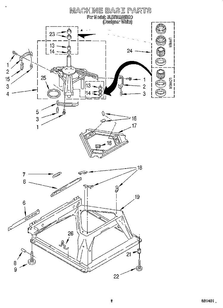 MACHINE BASE Diagram and Parts List for 3LBR8255EQ0  Whirlpool Washer