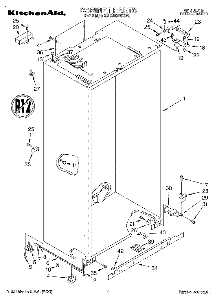 CABINET Diagram and Parts List for KSSS48MDX04  KitchenAid Refrigerator