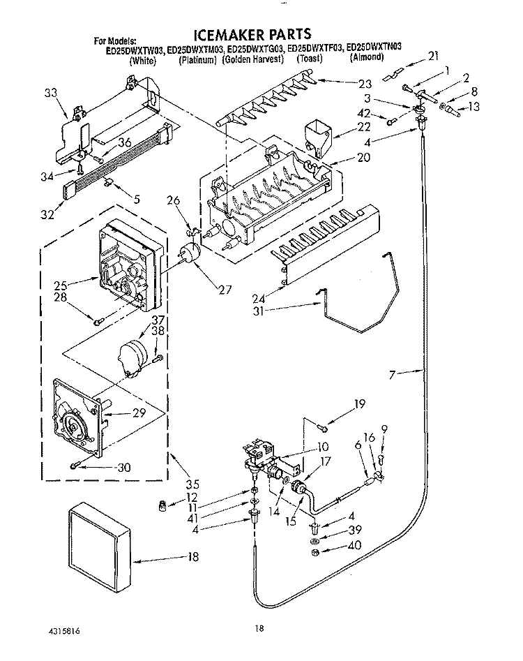 ICEMAKER, LIT/OPTIONAL Diagram and Parts List for ED25DWXTW03  Whirlpool Refrigerator