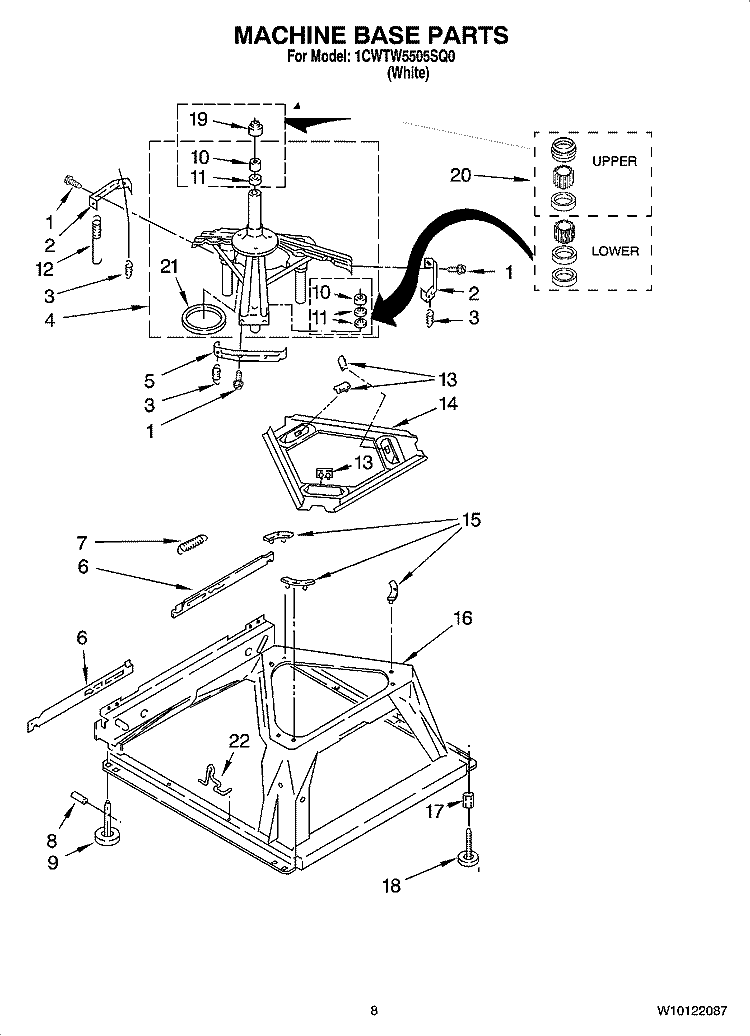 MACHINE BASE PARTS Diagram and Parts List for 1CWTW5505SQ0  Whirlpool Washer