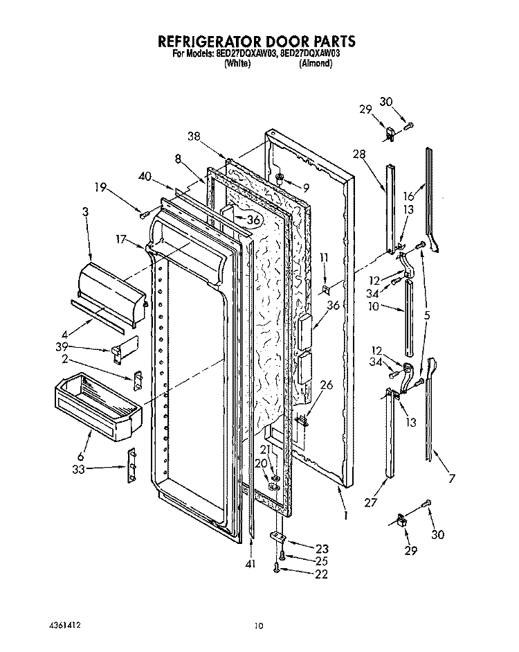 REFRIGERATOR DOOR Diagram and Parts List for 8ED27DQXAN03  Whirlpool Refrigerator