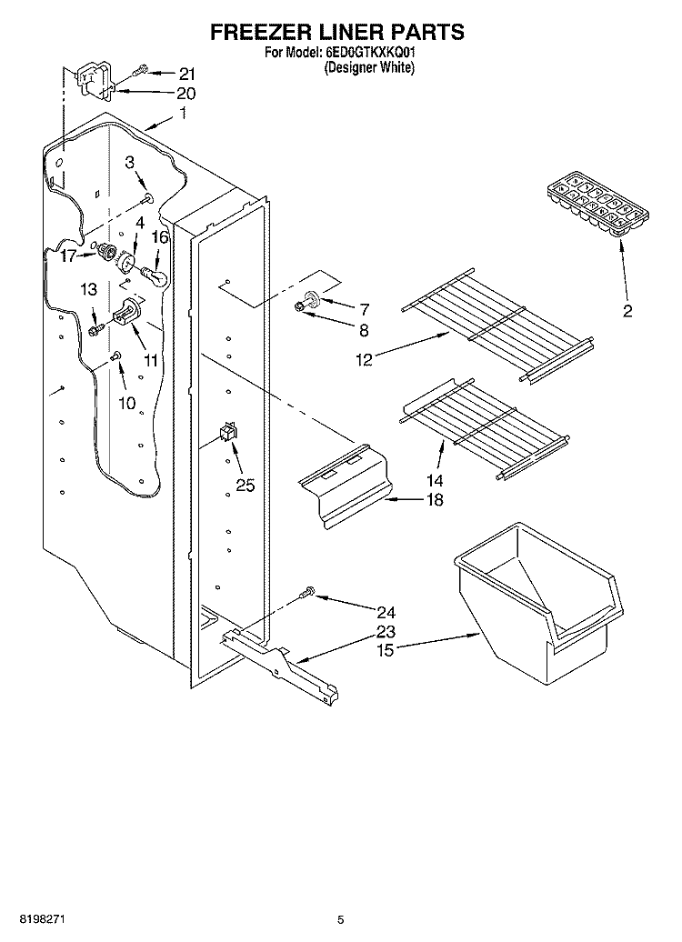 FREEZER LINER Diagram and Parts List for 6ED0GTKXKQ01  Whirlpool Refrigerator