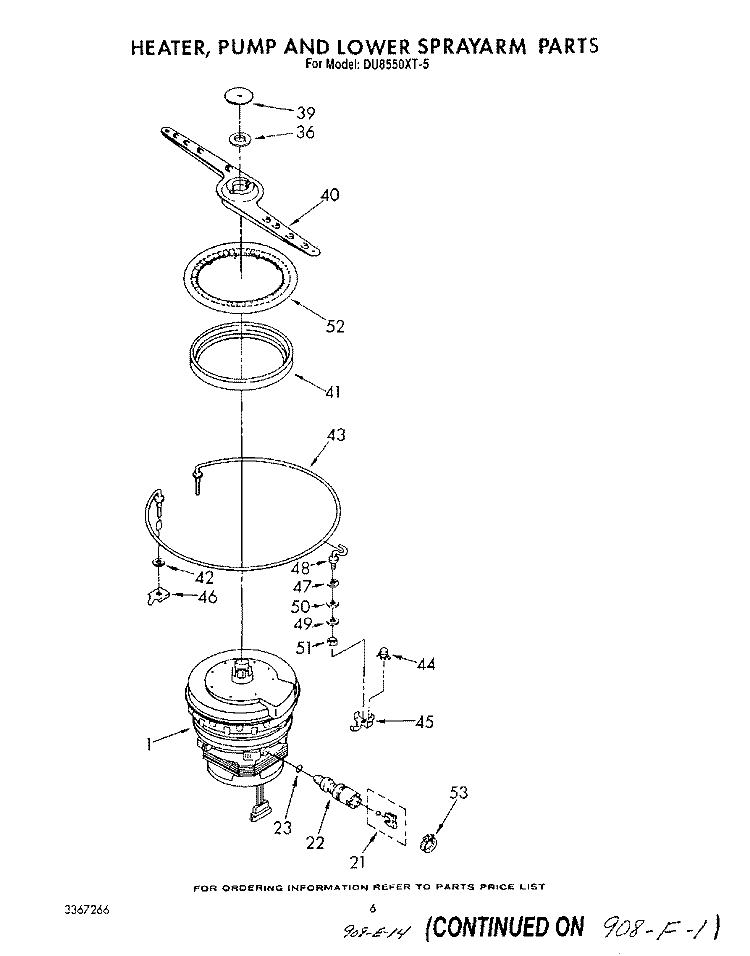 HEATER, PUMP AND LOWER SPRAY ARM Diagram and Parts List for DU8550XT5  Whirlpool Dishwasher