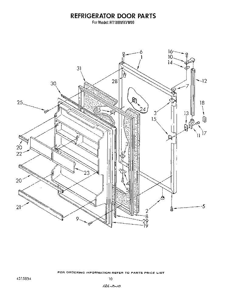 REFRIGERATOR DOOR Diagram and Parts List for RT18BMXVW00  Roper Refrigerator