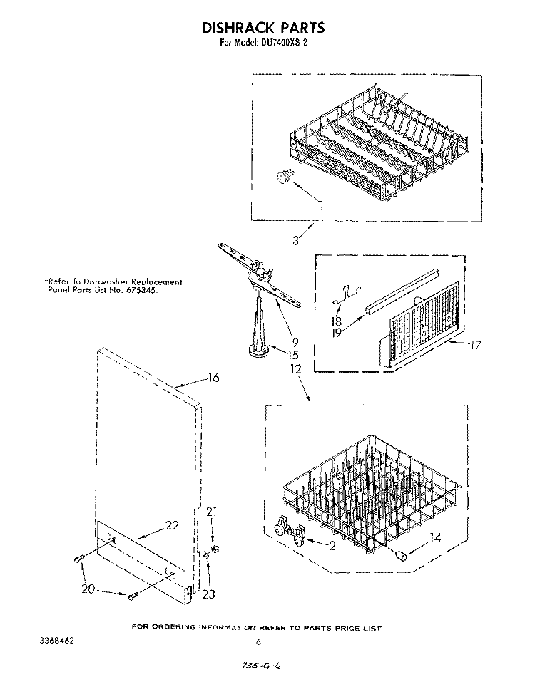 DISHRACK Diagram and Parts List for DU7400XS2  Whirlpool Dishwasher