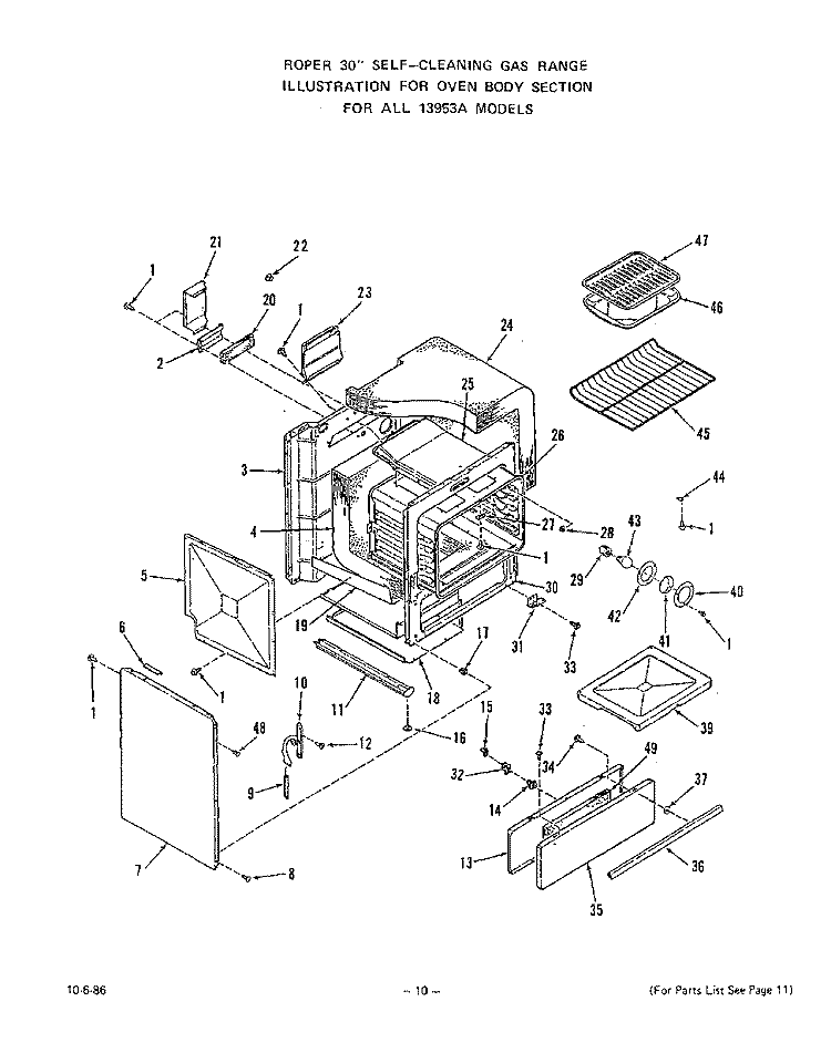 OVEN DOOR Diagram and Parts List for 1395W3A  Roper Range