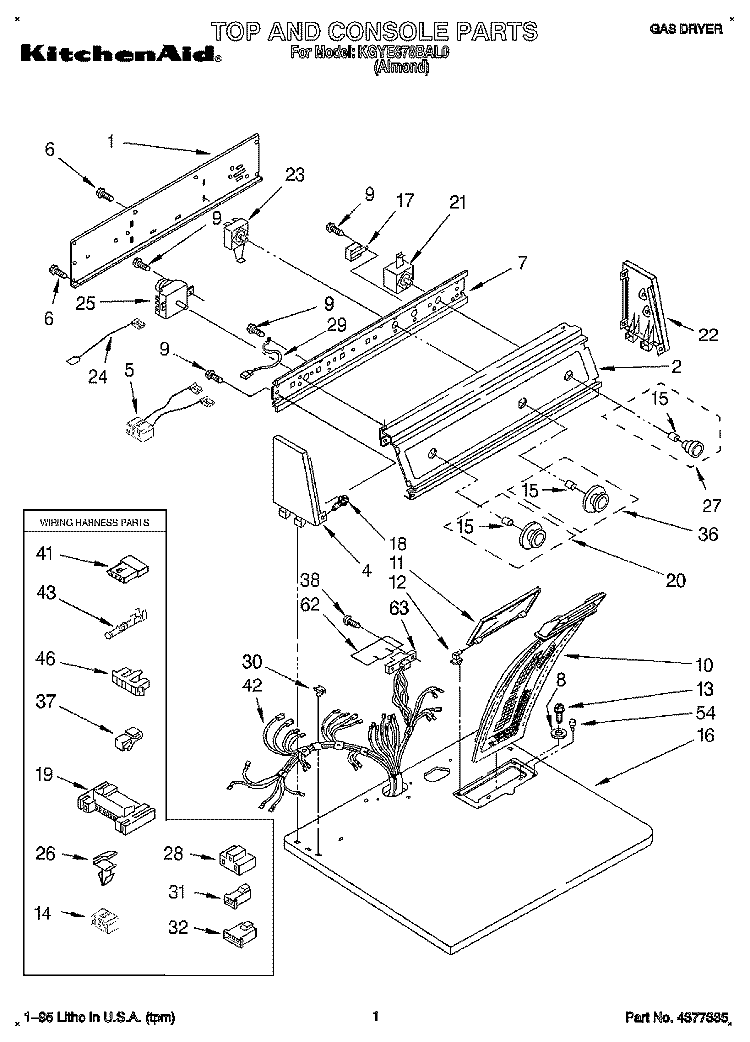 TOP AND CONSOLE, LIT/OPTIONAL Diagram and Parts List for KGYE678BAL0  KitchenAid Dryer
