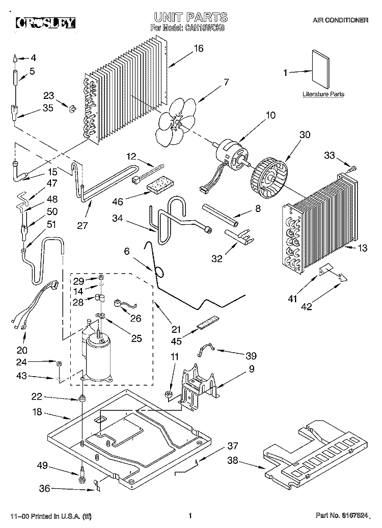 UNIT, LITERATURE Diagram and Parts List for CAH18WCK0  Crosley Air Conditioner
