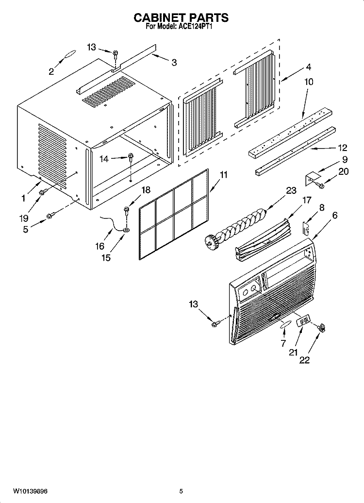 CABINET PARTS Diagram and Parts List for ACE124PT1  Whirlpool Air Conditioner
