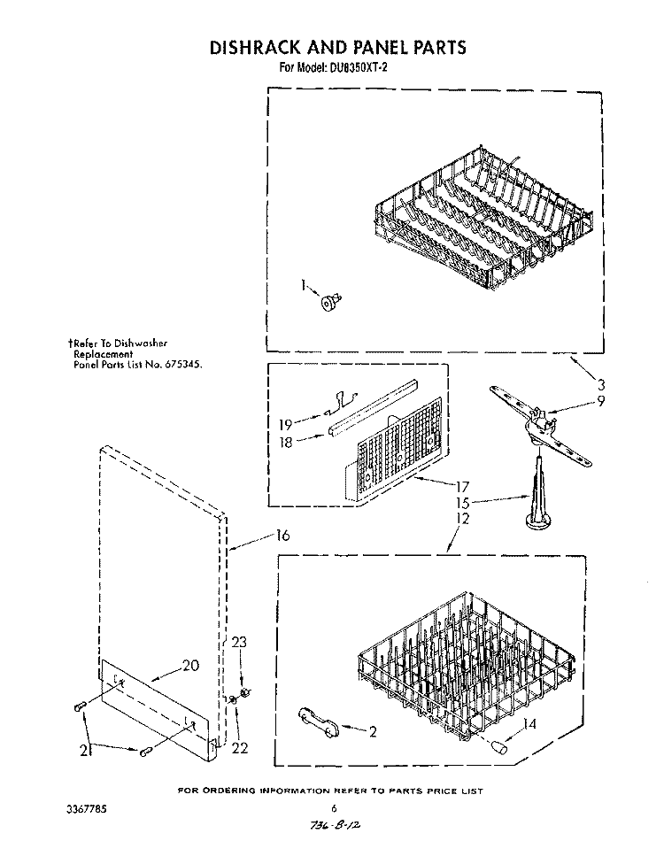 DISHRACK AND PANEL Diagram and Parts List for DU8350XT2  Whirlpool Dishwasher
