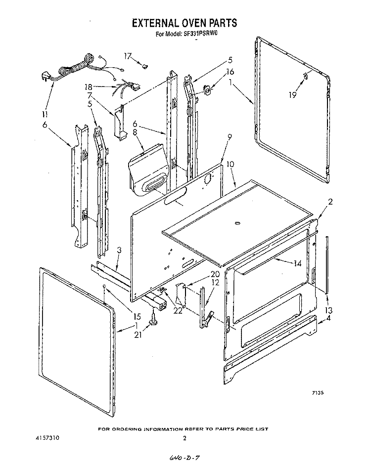 EXTERNAL OVEN Diagram and Parts List for SF331PSRW0  Whirlpool Range