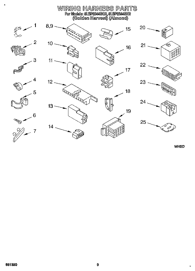 WIRING HARNESS Diagram and Parts List for 8LSP6244BG2  Whirlpool Washer