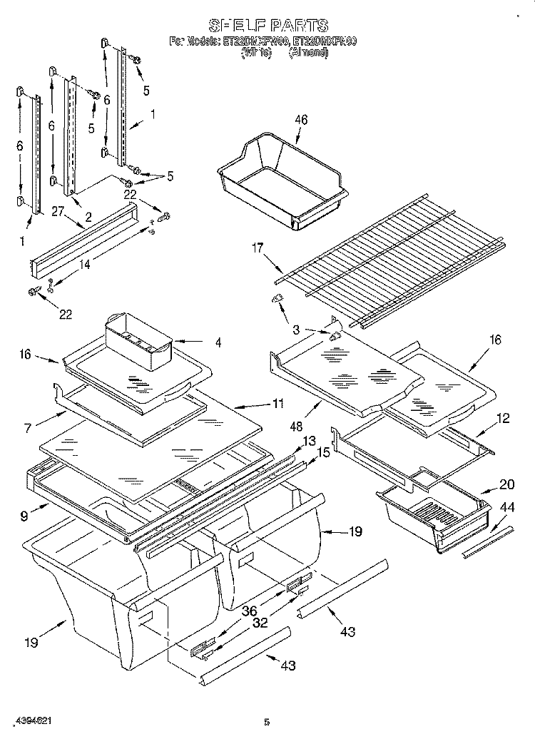 SHELF Diagram and Parts List for ET22DMXFW00  Whirlpool Refrigerator