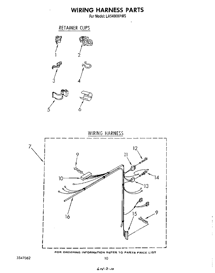 WIRING HARNESS Diagram and Parts List for LA5400XPW5  Whirlpool Washer