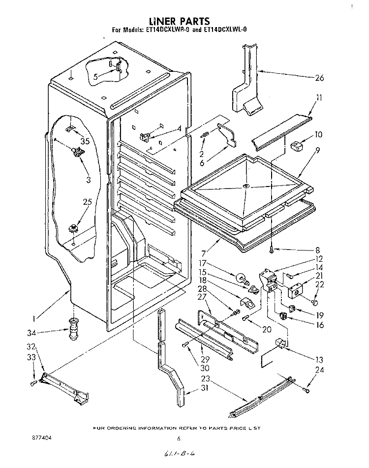 LINER Diagram and Parts List for ET14DCXLWR0  Whirlpool Refrigerator