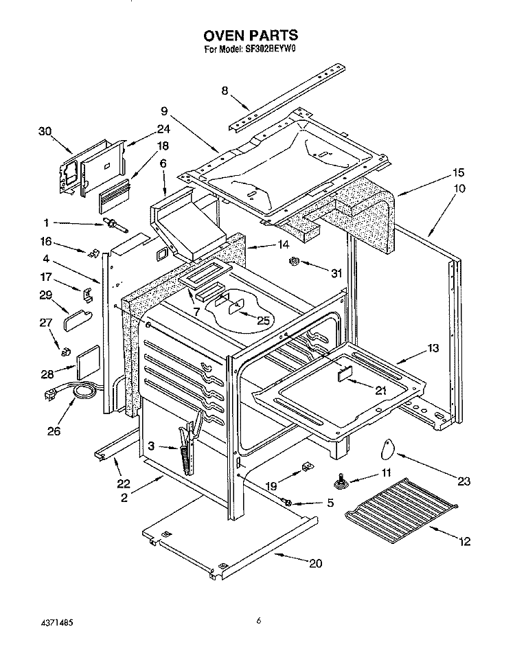 OVEN Diagram and Parts List for SF302BEYN0  Whirlpool Range