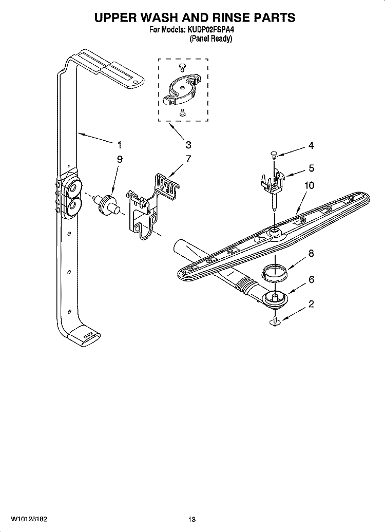 UPPER WASH AND RINSE PARTS Diagram and Parts List for KUDP02FSPA4  KitchenAid Dishwasher