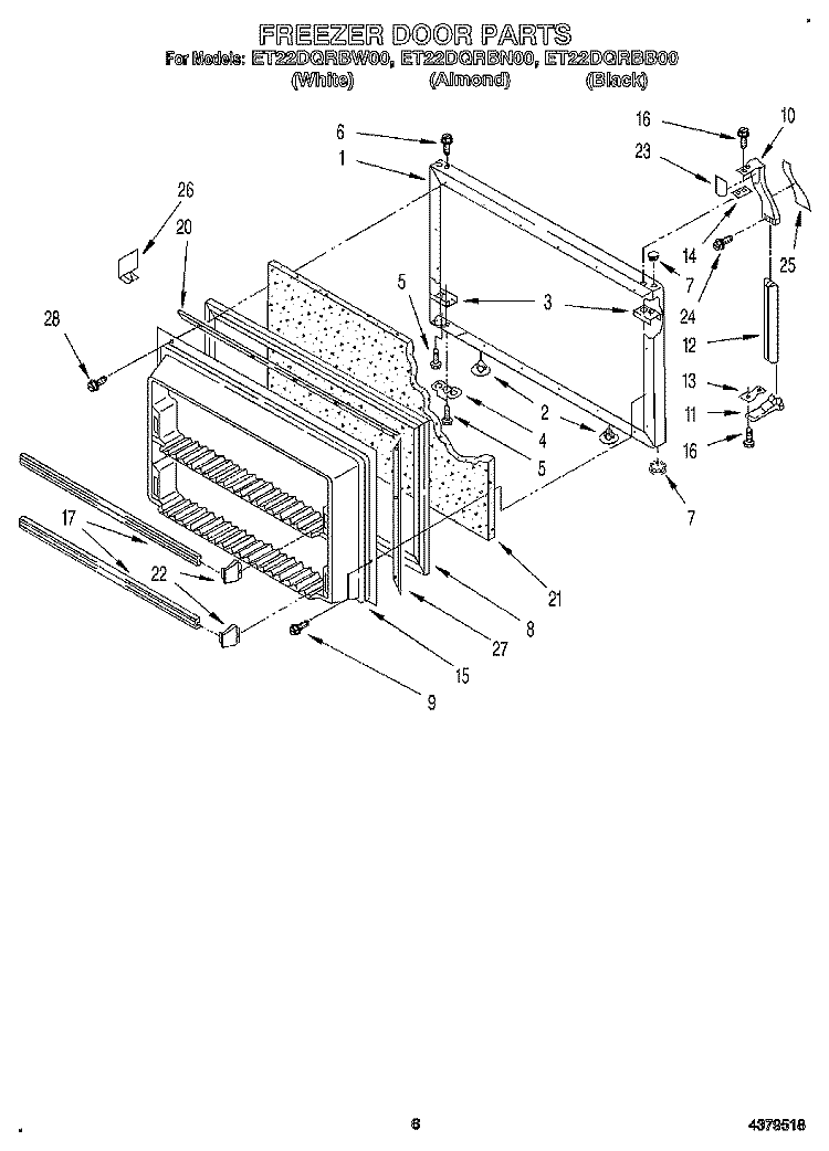 FREEZER DOOR Diagram and Parts List for ET22DQRBW00  Whirlpool Refrigerator