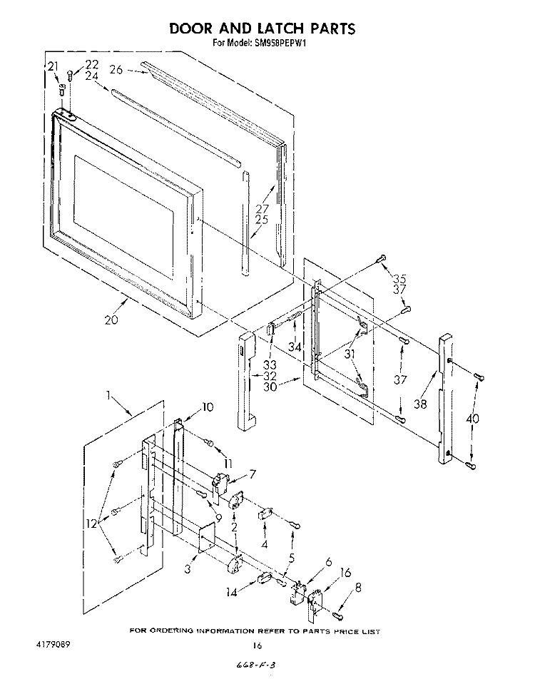 DOOR AND LATCH Diagram and Parts List for SM958PEPW1  Whirlpool Range