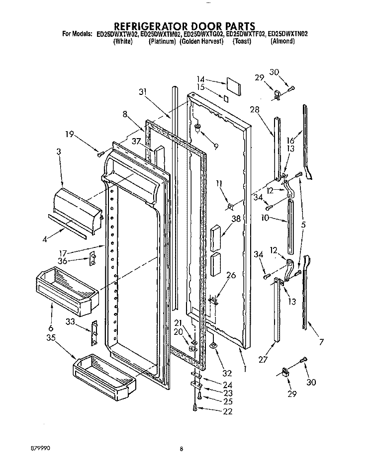 REFRIGERATOR DOOR Diagram and Parts List for ED25DWXTF02  Whirlpool Refrigerator