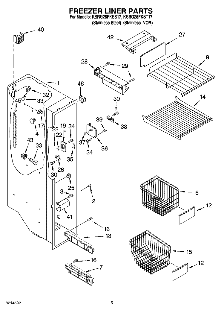 FREEZER LINER PARTS Diagram and Parts List for KSRG25FKSS17  KitchenAid Refrigerator