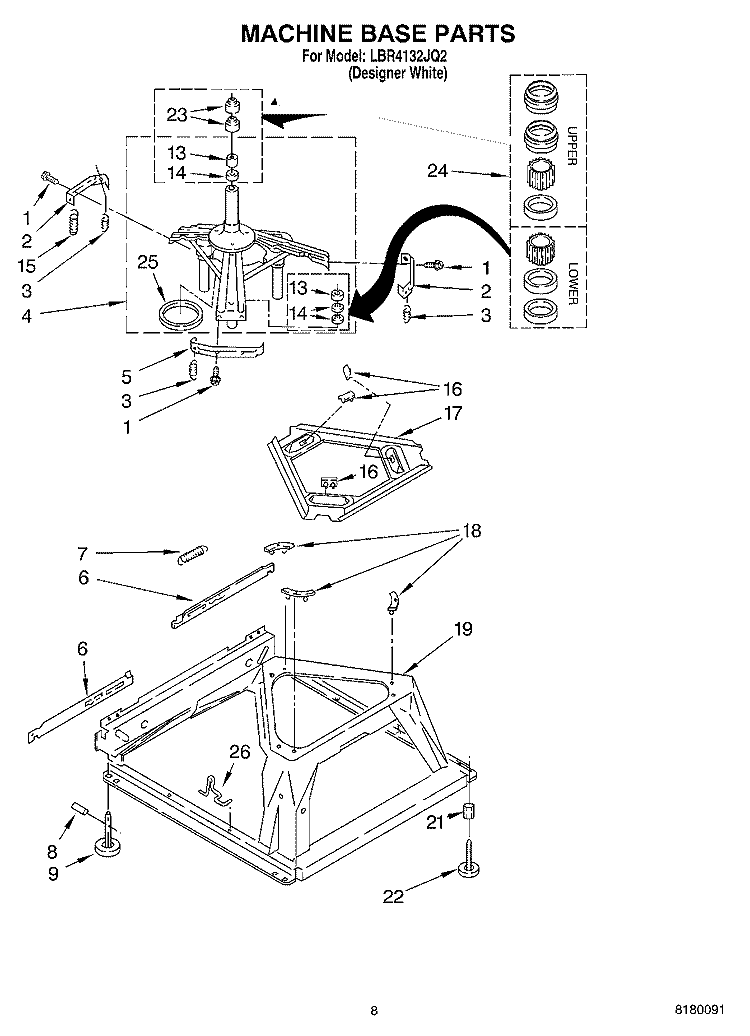 MACHINE BASE PARTS Diagram and Parts List for LBR4132JQ2  Whirlpool Washer