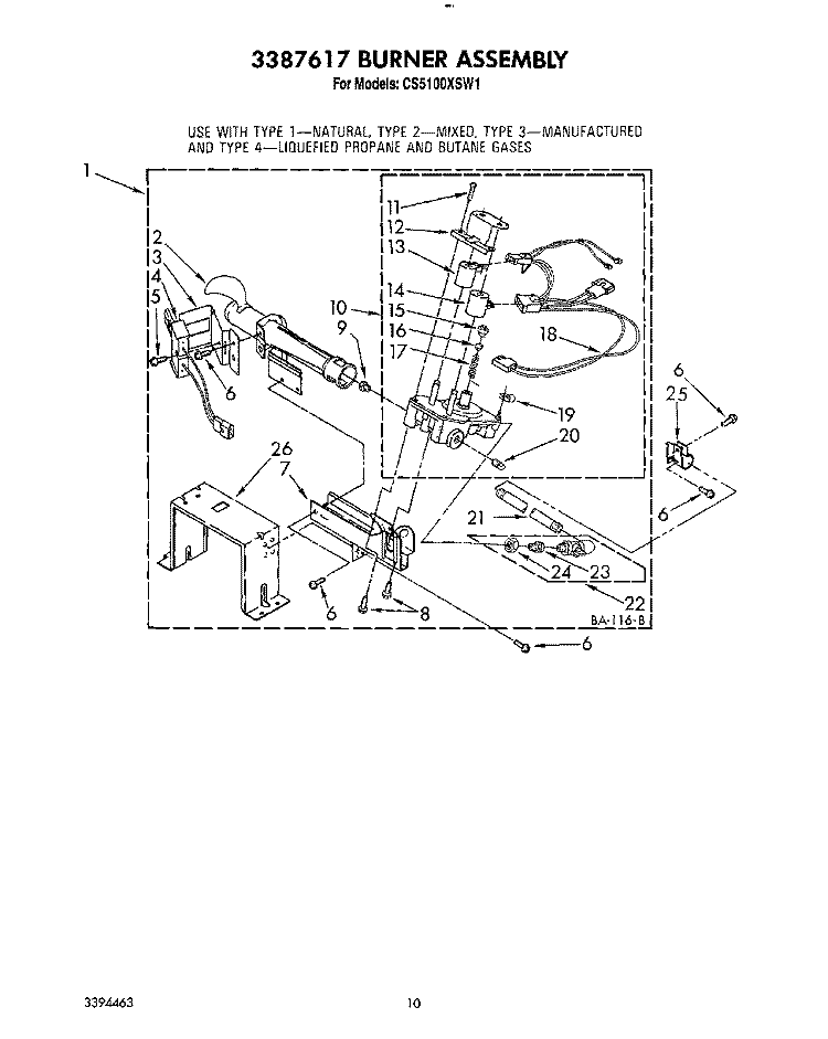 3387617 BURNER ASSEMBLY Diagram and Parts List for CS5100XSW1  Whirlpool Dryer