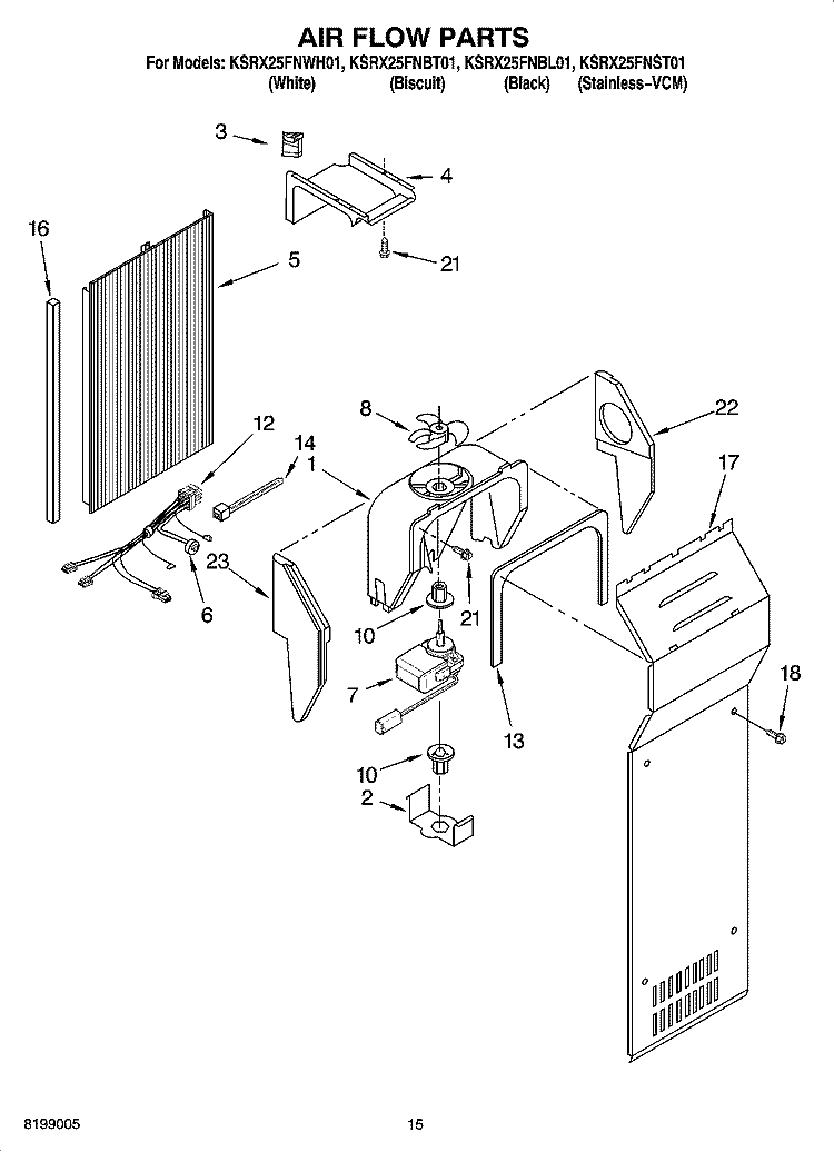AIR FLOW PARTS Diagram and Parts List for KSRX25FNBL01  KitchenAid Refrigerator